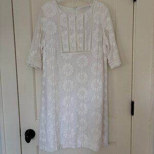 White Company White Embroidered Cotton Dress Sz 10